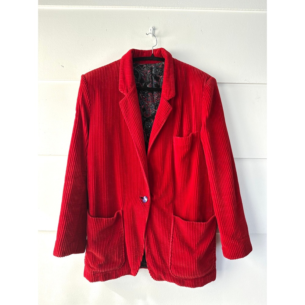 Corduroy Blazer paisley lining rust red women's M/L retro feel 70s 80s